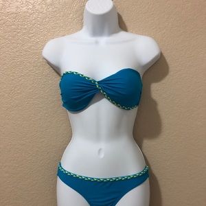 Blue and yellow swimwear top and bottom size: S